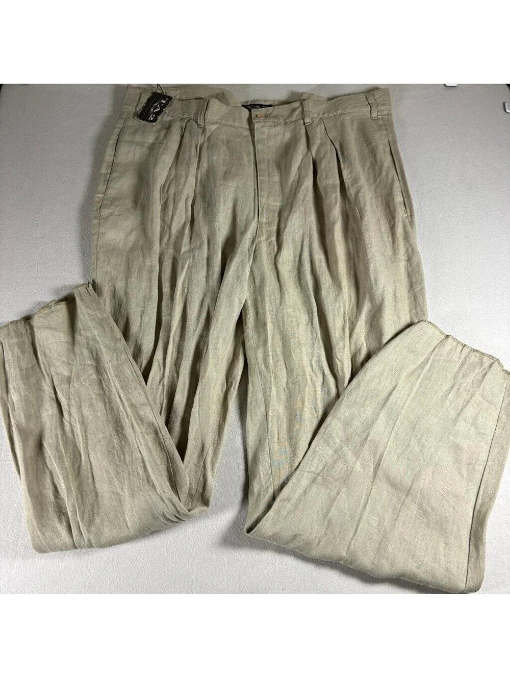 TA2 Collection Mens Linen Pants Size 46 Beige Pleated Front Made in USA Vintage